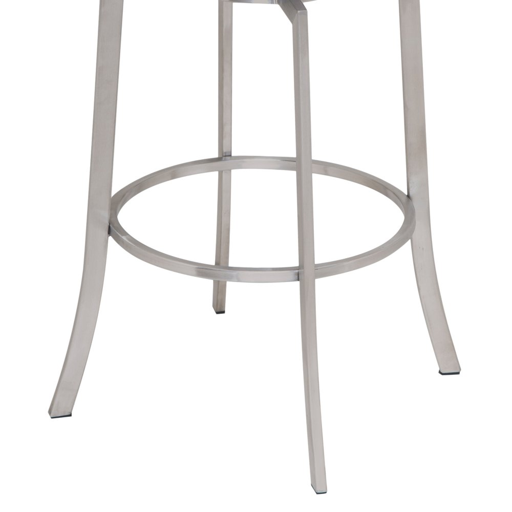 26" Gray And Silver Faux Leather And Fabric And Iron Low Back Counter Height Swivel Bar Chair