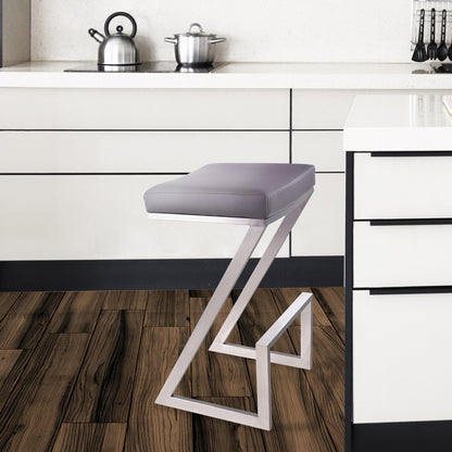 26" Gray And Silver Fabric And Iron Backless Counter Height Bar Chair