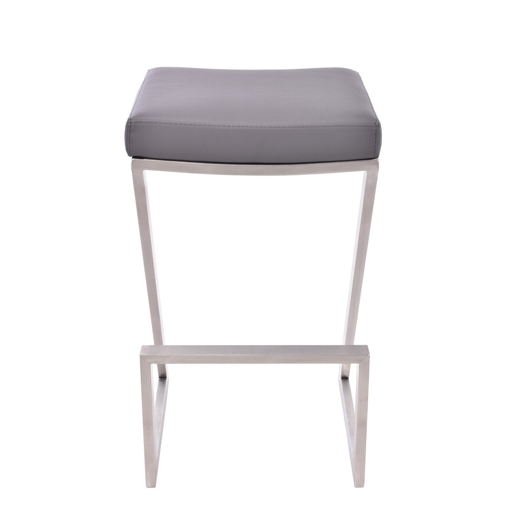 26" Gray And Silver Fabric And Iron Backless Counter Height Bar Chair