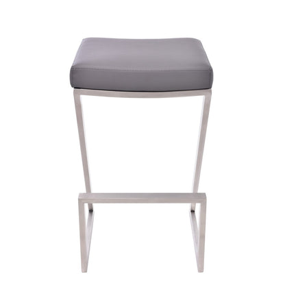 26" Gray And Silver Fabric And Iron Backless Counter Height Bar Chair