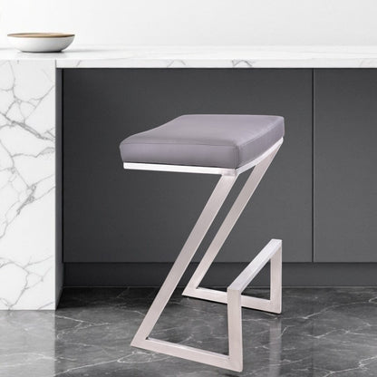 26" Gray And Silver Iron Backless Counter Height Bar Chair