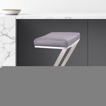 26" Gray And Silver Iron Backless Counter Height Bar Chair