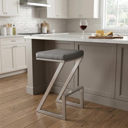 26" Gray And Silver Iron Backless Counter Height Bar Chair