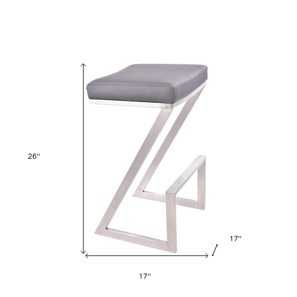 26" Gray And Silver Fabric And Iron Backless Counter Height Bar Chair