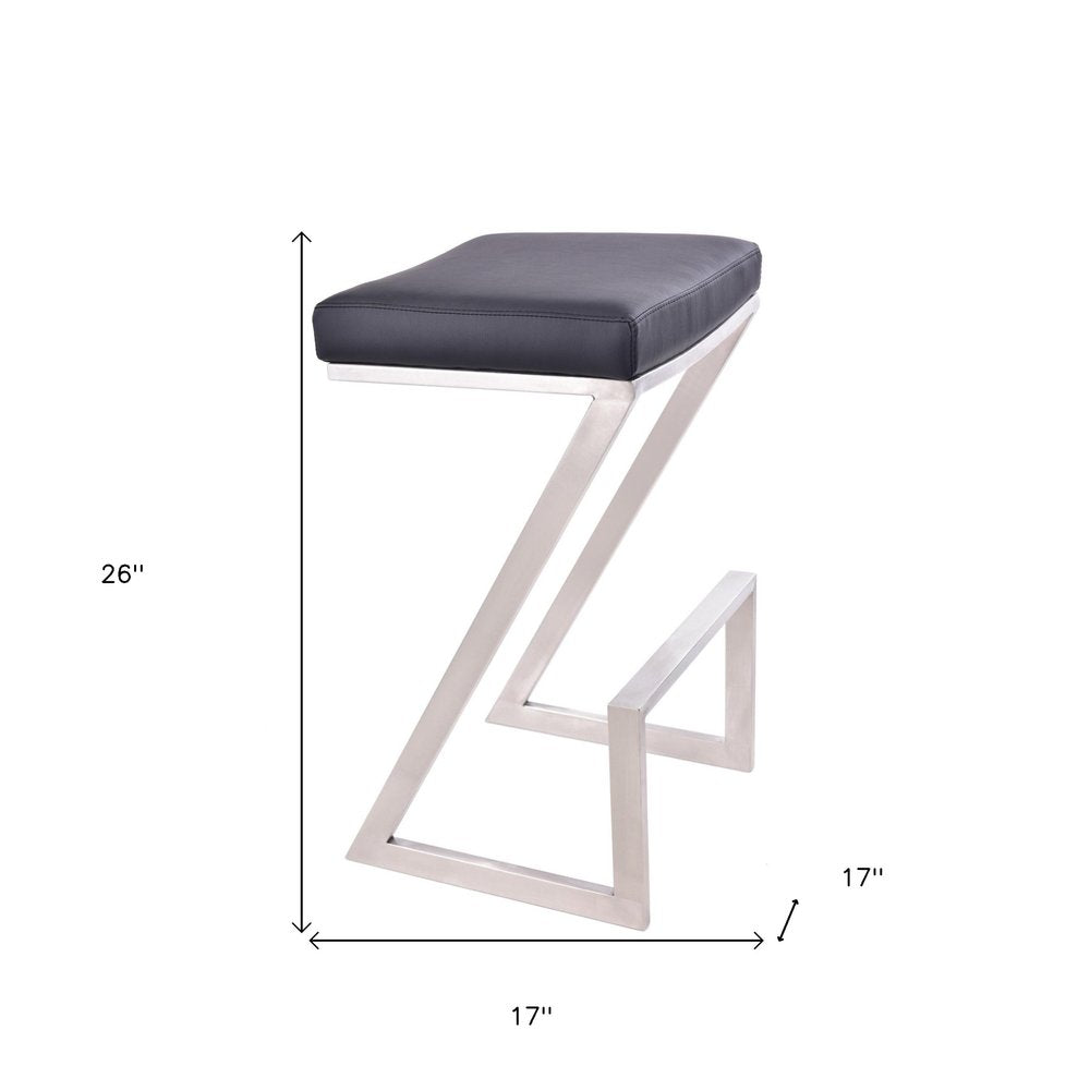 26" Gray And Silver Fabric And Iron Backless Counter Height Bar Chair