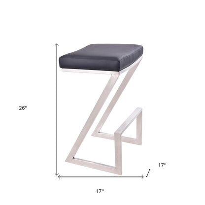 26" Gray And Silver Fabric And Iron Backless Counter Height Bar Chair