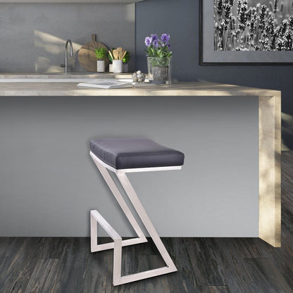 26" Gray And Silver Fabric And Iron Backless Counter Height Bar Chair