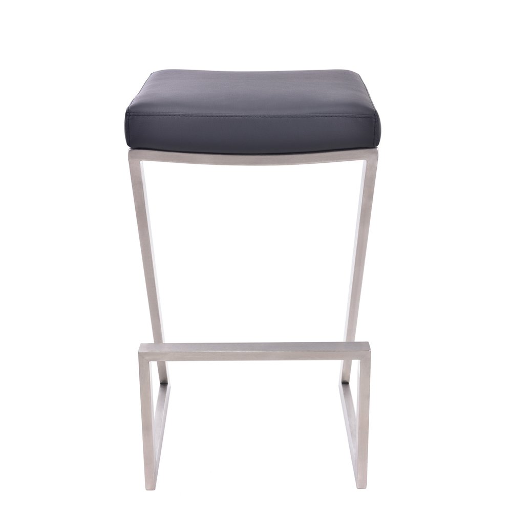 26" Gray And Silver Fabric And Iron Backless Counter Height Bar Chair