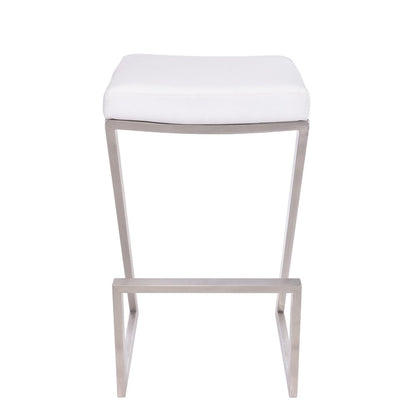 26" White And Silver Fabric And Iron Backless Counter Height Bar Chair