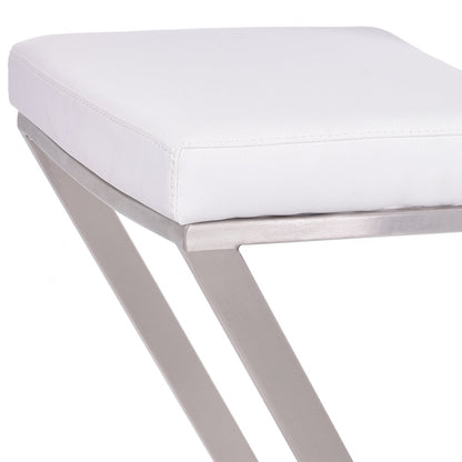 26" White And Silver Fabric And Iron Backless Counter Height Bar Chair