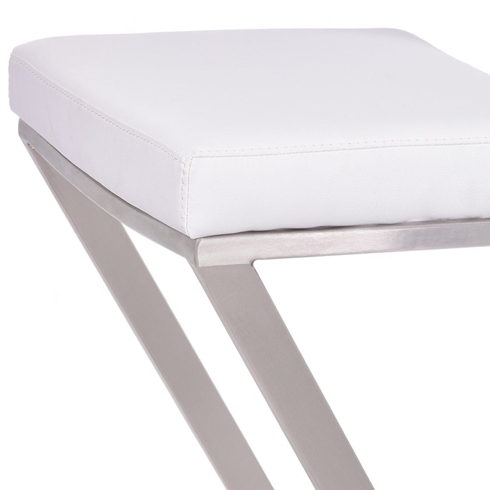 26" White And Silver Fabric And Iron Backless Counter Height Bar Chair