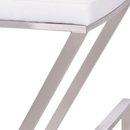 26" White And Silver Fabric And Iron Backless Counter Height Bar Chair