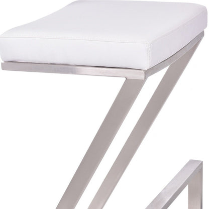 26" White And Silver Fabric And Iron Backless Counter Height Bar Chair