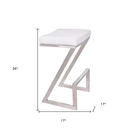 26" White And Silver Fabric And Iron Backless Counter Height Bar Chair