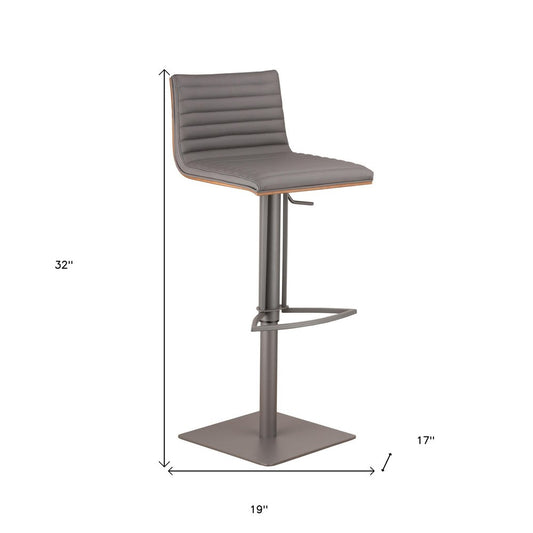 Gray Fabric And Iron Low Back Adjustable Height Swivel Bar Chair