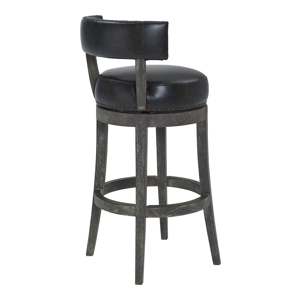 31" Onyx and Gray Faux Leather and Solid Wood Low Back Bar Height Swivel Bar Chair