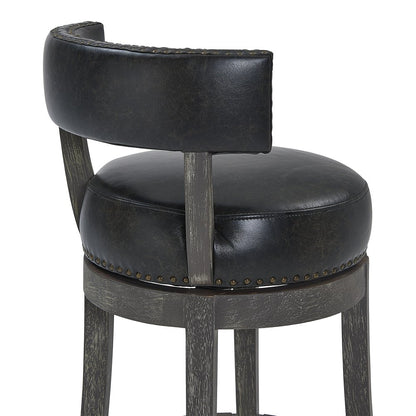 31" Onyx and Gray Faux Leather and Solid Wood Low Back Bar Height Swivel Bar Chair