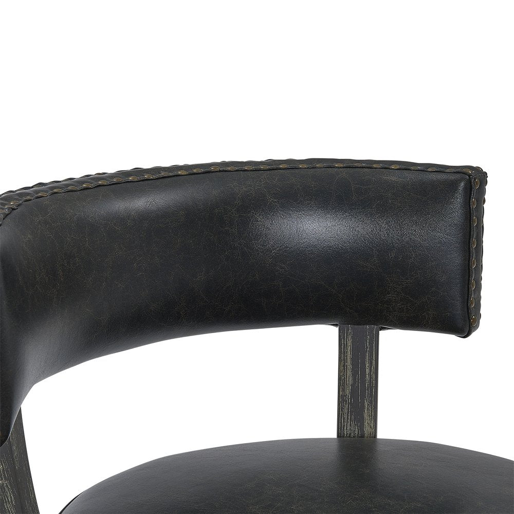 31" Onyx and Gray Faux Leather and Solid Wood Low Back Bar Height Swivel Bar Chair