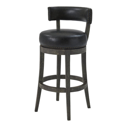 31" Onyx and Gray Faux Leather and Solid Wood Low Back Bar Height Swivel Bar Chair