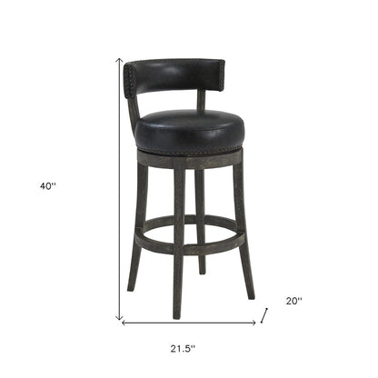 31" Onyx and Gray Faux Leather and Solid Wood Low Back Bar Height Swivel Bar Chair