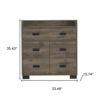 33" Dark Brown Manufactured Wood Five Drawer Dresser