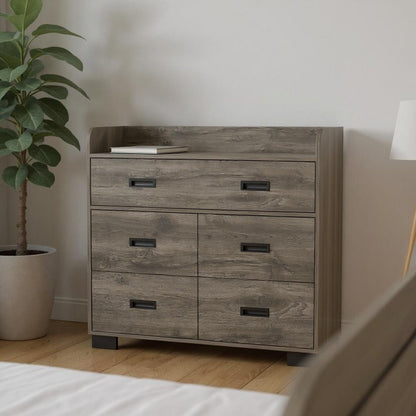33" Dark Brown Manufactured Wood Five Drawer Dresser
