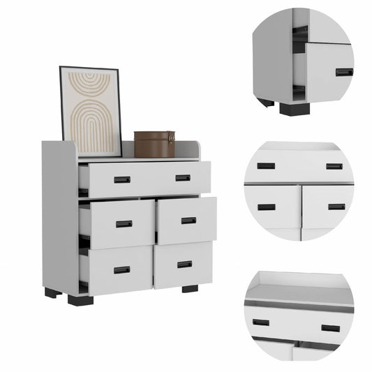 33" White Wood Five Drawer Dresser