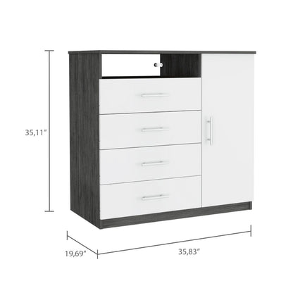 36" Gray and White Four Drawer Dresser