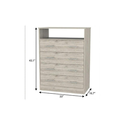 33" Light Grey Manufactured Wood Four Drawer Dresser