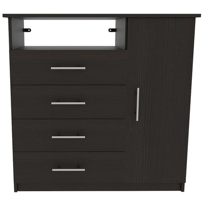 35" Black Wood Four Drawer Combo Dresser