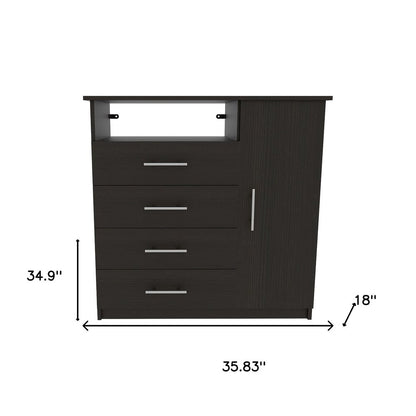 35" Black Wood Four Drawer Combo Dresser