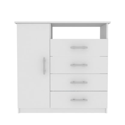 35" White Wood Four Drawer Combo Dresser