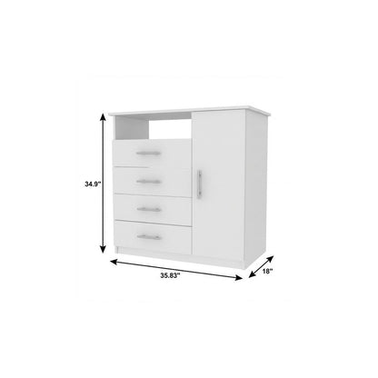 35" White Wood Four Drawer Combo Dresser