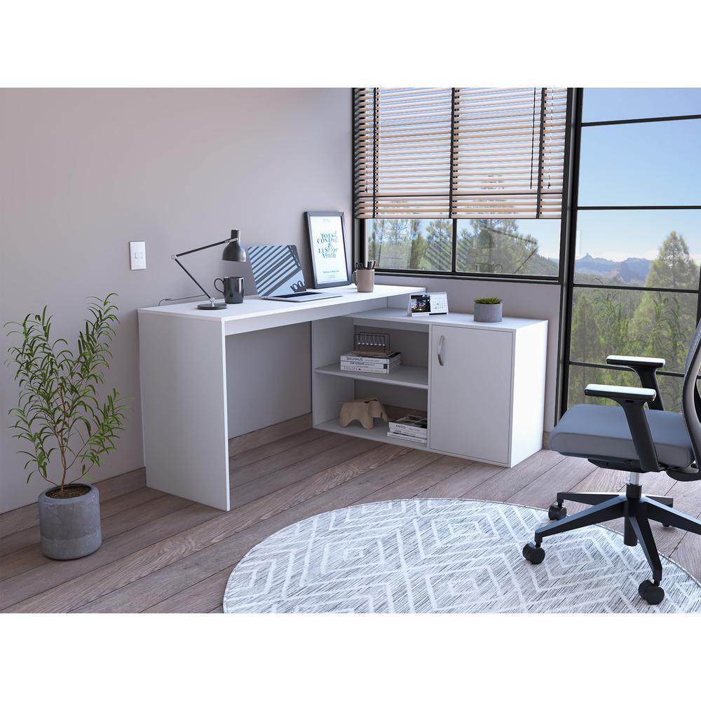 60" White L Shape Computer Desk