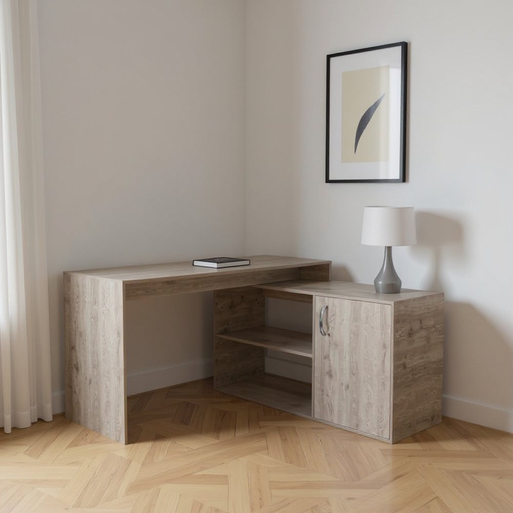 60" Light Gray Wood L Shape Credenza Desk