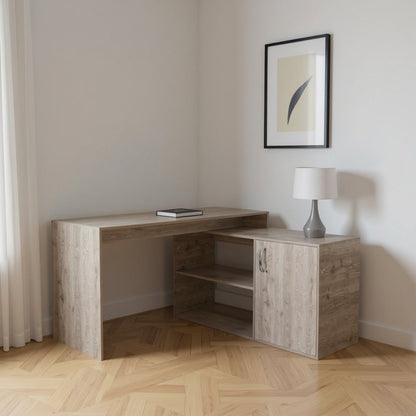 60" Light Gray Wood L Shape Credenza Desk