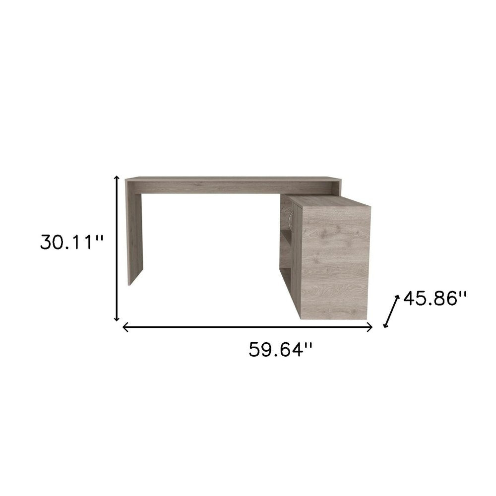 60" Light Gray Wood L Shape Credenza Desk