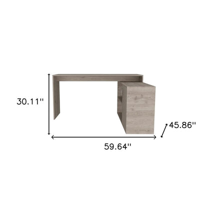 60" Light Gray Wood L Shape Credenza Desk