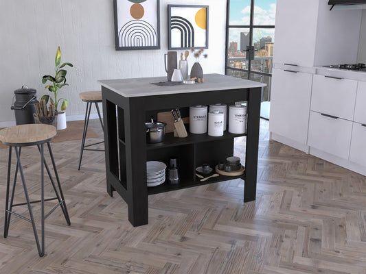 Black and Ivory 41" Kitchen Island With Storage