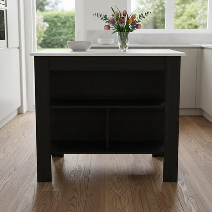 41" Ivory And Black Wood Kitchen Island With Storage
