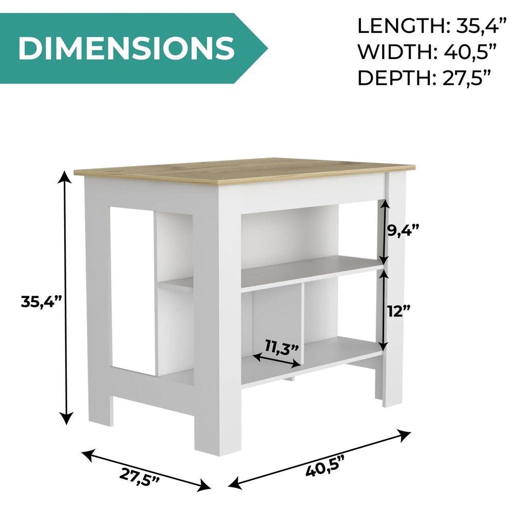 41" Ivory And Black Wood Kitchen Island With Storage