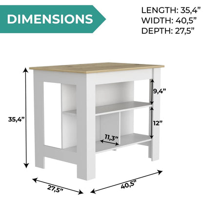 41" Ivory And Black Wood Kitchen Island With Storage
