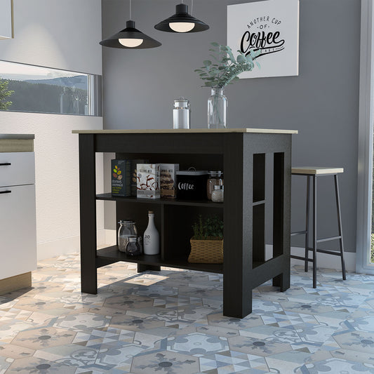 Modern Black Wengue and Light Oak Kitchen Island