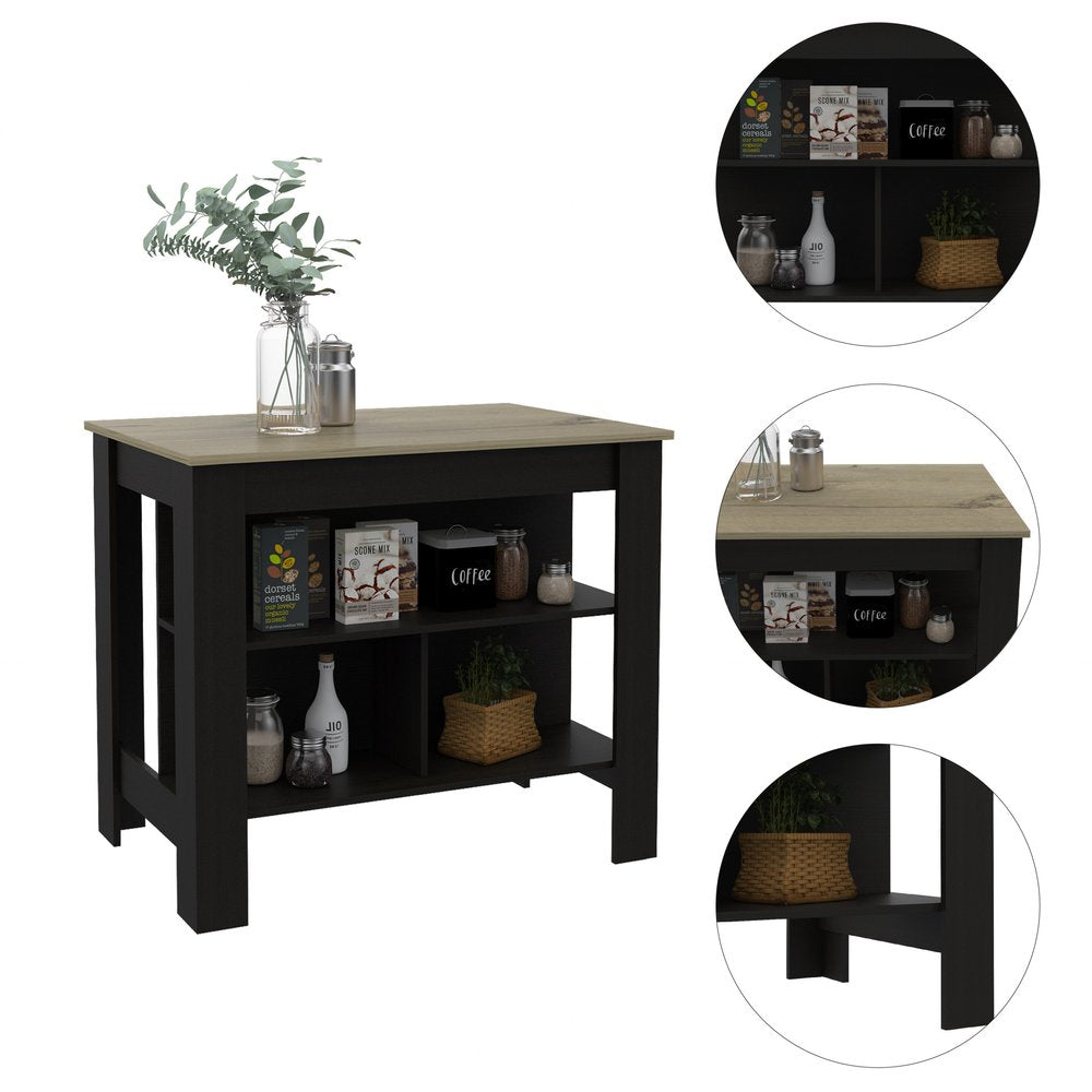Black and Natural 41" Kitchen Island With Storage