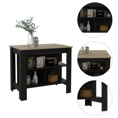 Black and Natural 41" Kitchen Island With Storage
