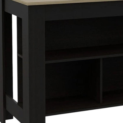 41" Natural And Black Wood Kitchen Island With Storage