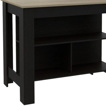 41" Natural And Black Wood Kitchen Island With Storage