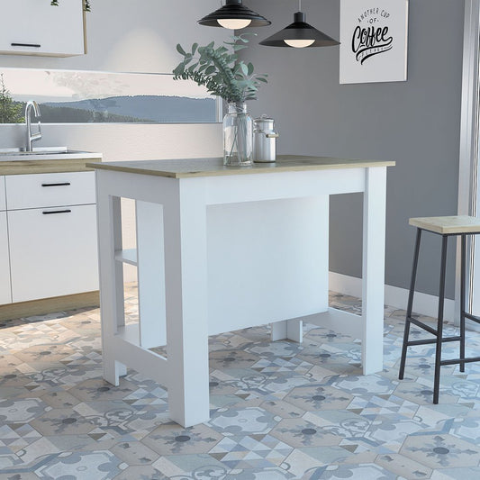 White and Brown 41" Kitchen Island With Storage