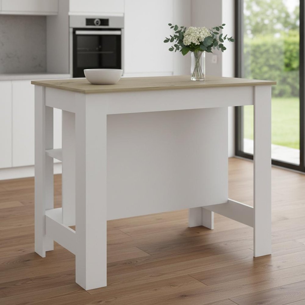 White and Brown 41" Kitchen Island With Storage