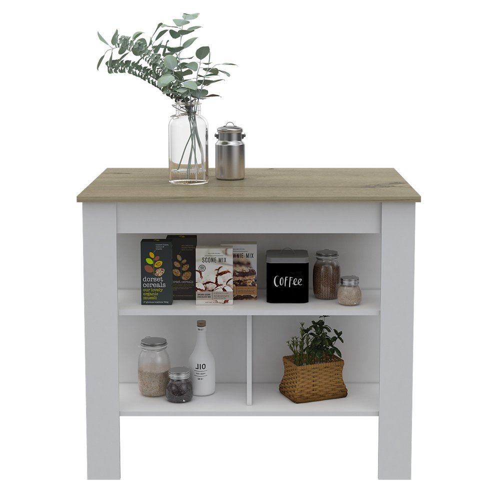 White and Brown 41" Kitchen Island With Storage